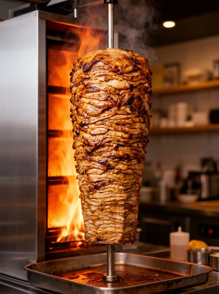 Saftiges Hähnchen-Oberkeulenfleisch am Spieß